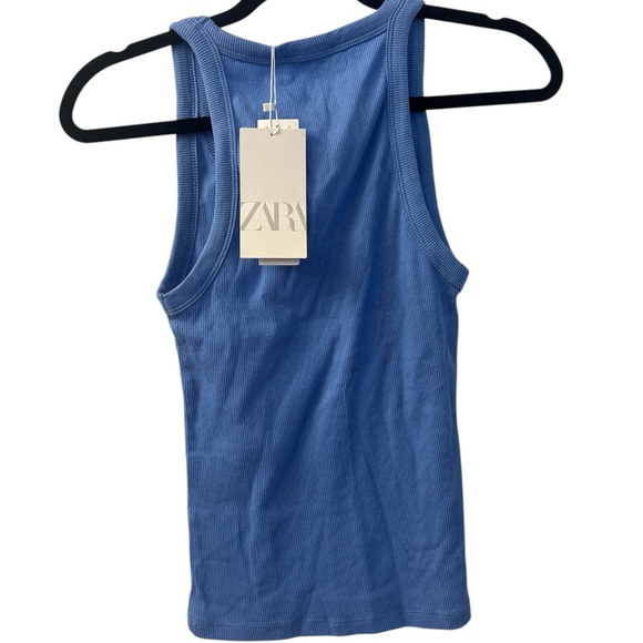 Zara Light Blue Ribbed Top - Picture 2 of 5